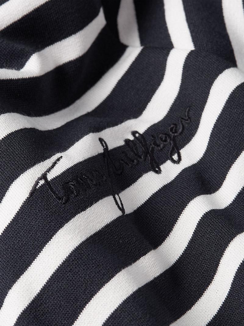 Női Tommy Hilfiger Stripe Crewneck Top Póló Fekete Fehér | HU 476TCE